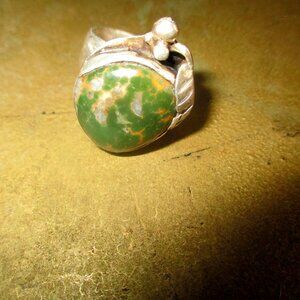 Serling Silver Handcrafted Green Moss Agate Ring Size 8